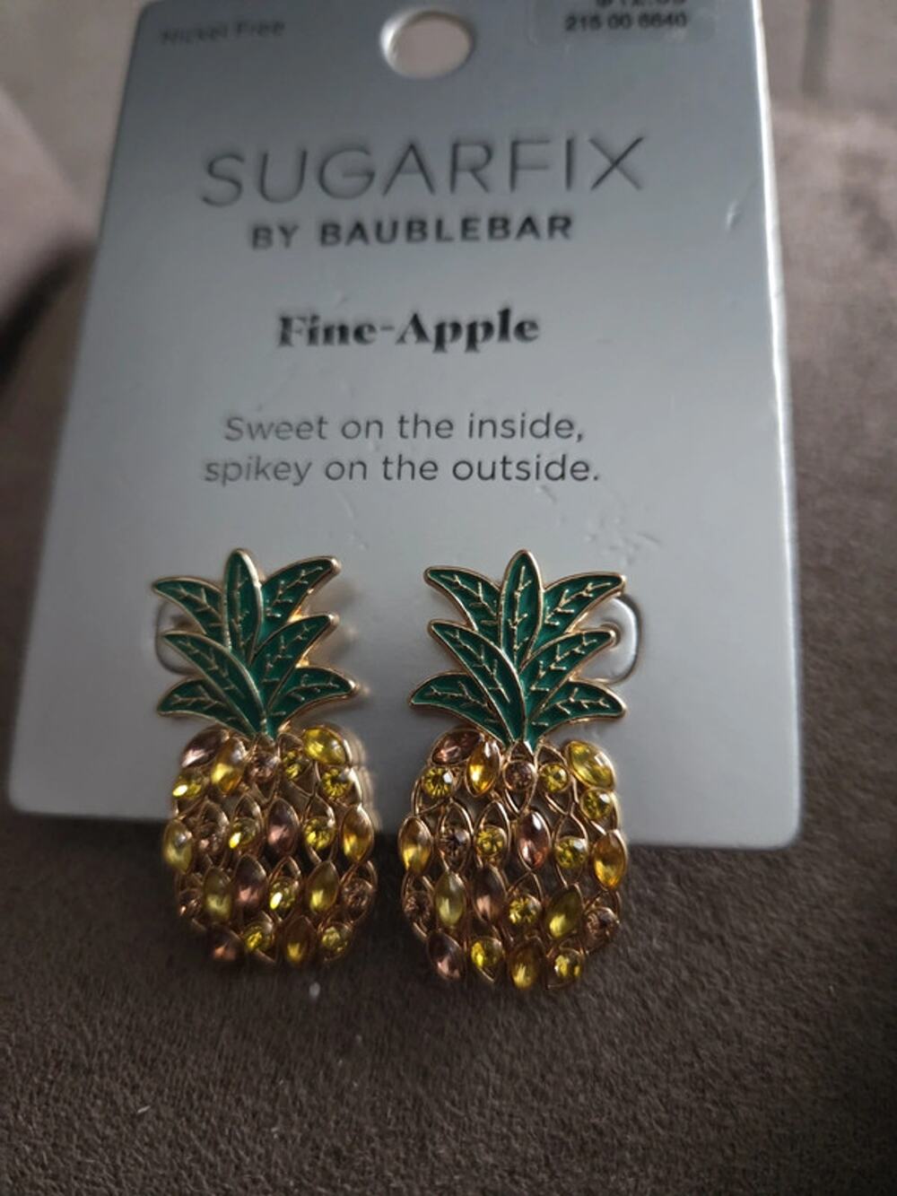 Sugarfix by BaubleBar Pineapple Rhinestone Stud Earrings Gold Tone NWT Fun
